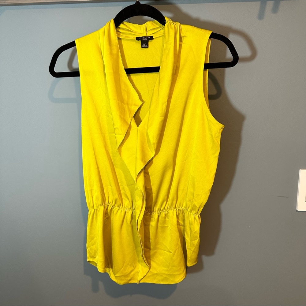 Ann Taylor Silky Sleeveless Blouse in Chartreuse